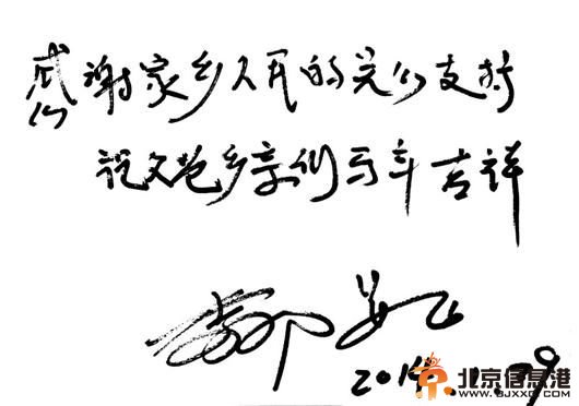 李娜和丈夫姜山题字向家乡父老致新春问候