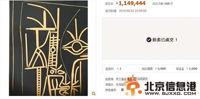 淘宝网拍卖毕加索名画 一元起拍115万元成交