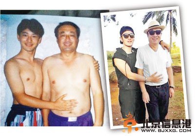 黄晓明晒与父亲合照手摸老爸肚子默契有爱（图）
