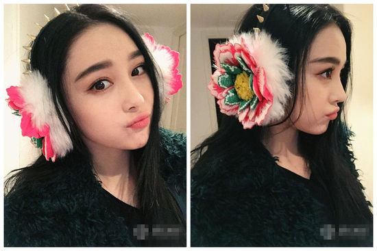 张馨予晒花朵造型嘟嘴卖萌 侧颜撞脸Angelababy