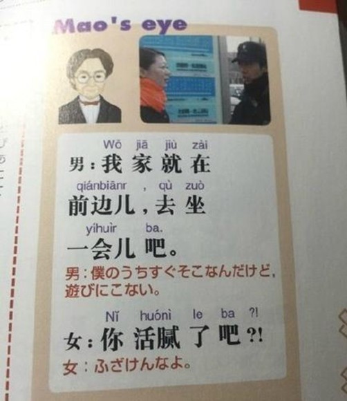日本中文教科书走红：去我家坐会儿吧 答:你活腻了吧【组图】
