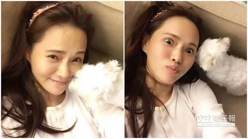 46岁伊能静婚后素颜自拍睡前摆与爱犬合照（图）