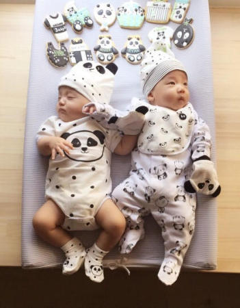 范玮琪双胞胎儿子满3个月 穿熊猫服近照超可爱